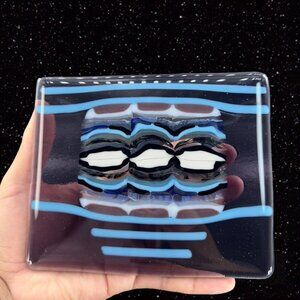 Hand Made Square Fused Art Glass Dish Plate Centerpiece House Decor Light Purple